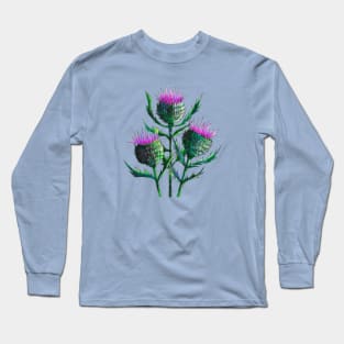 Thistles Watercolour Painting Long Sleeve T-Shirt